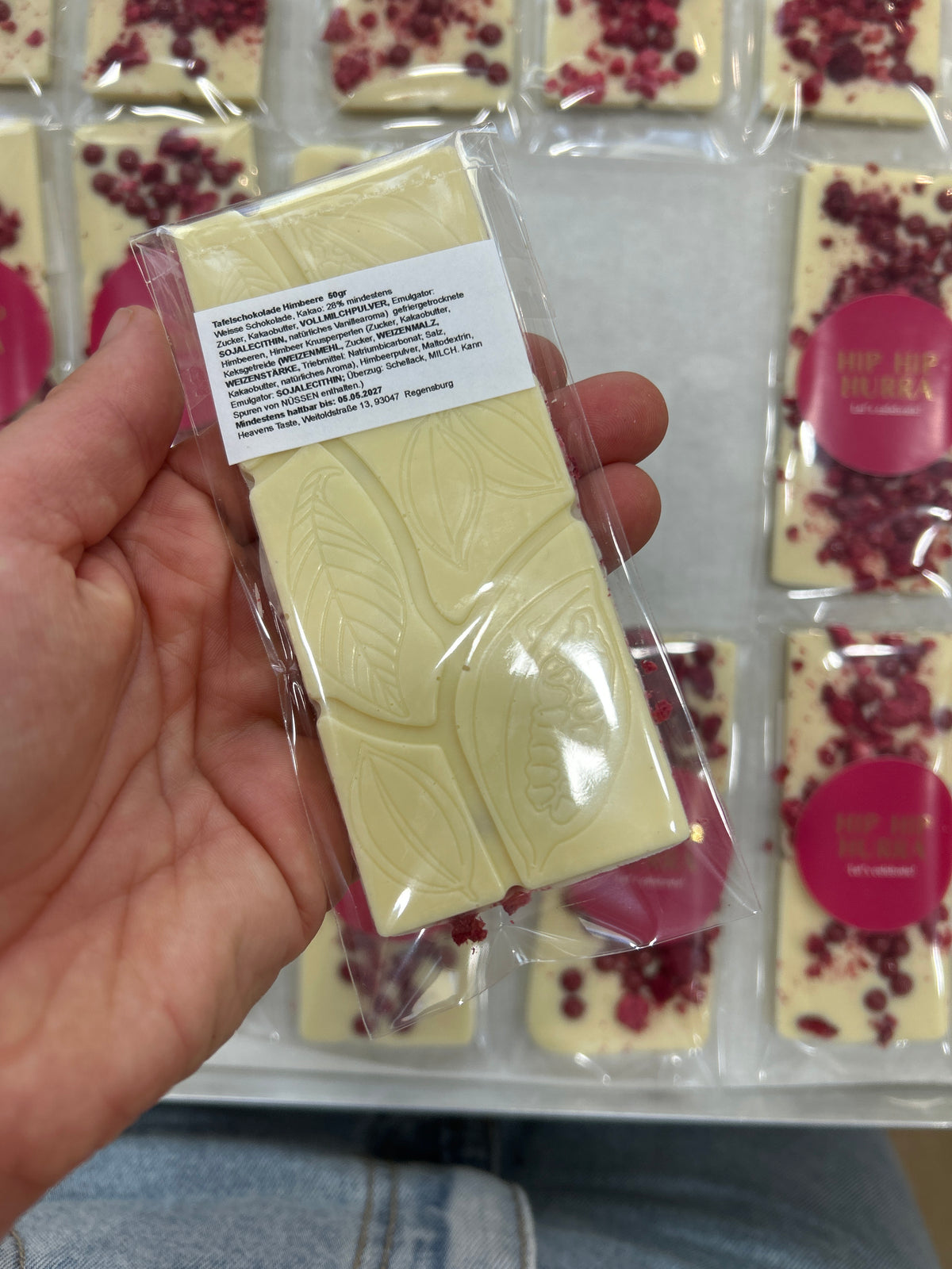 Tafelschokolade weiß - Himbeere HIP HIP HURRA