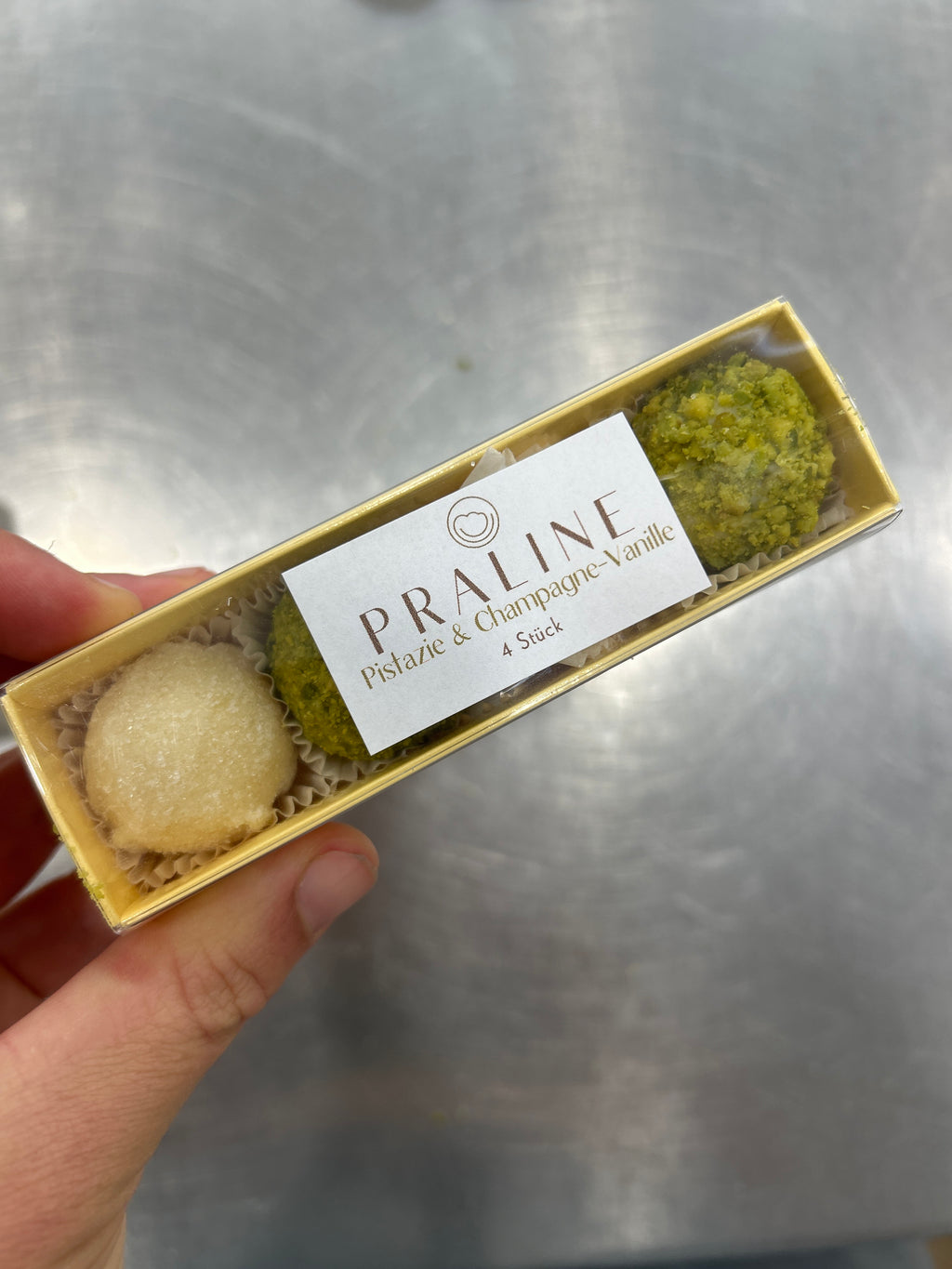 Praline Pistazie + Champagne-Vanille